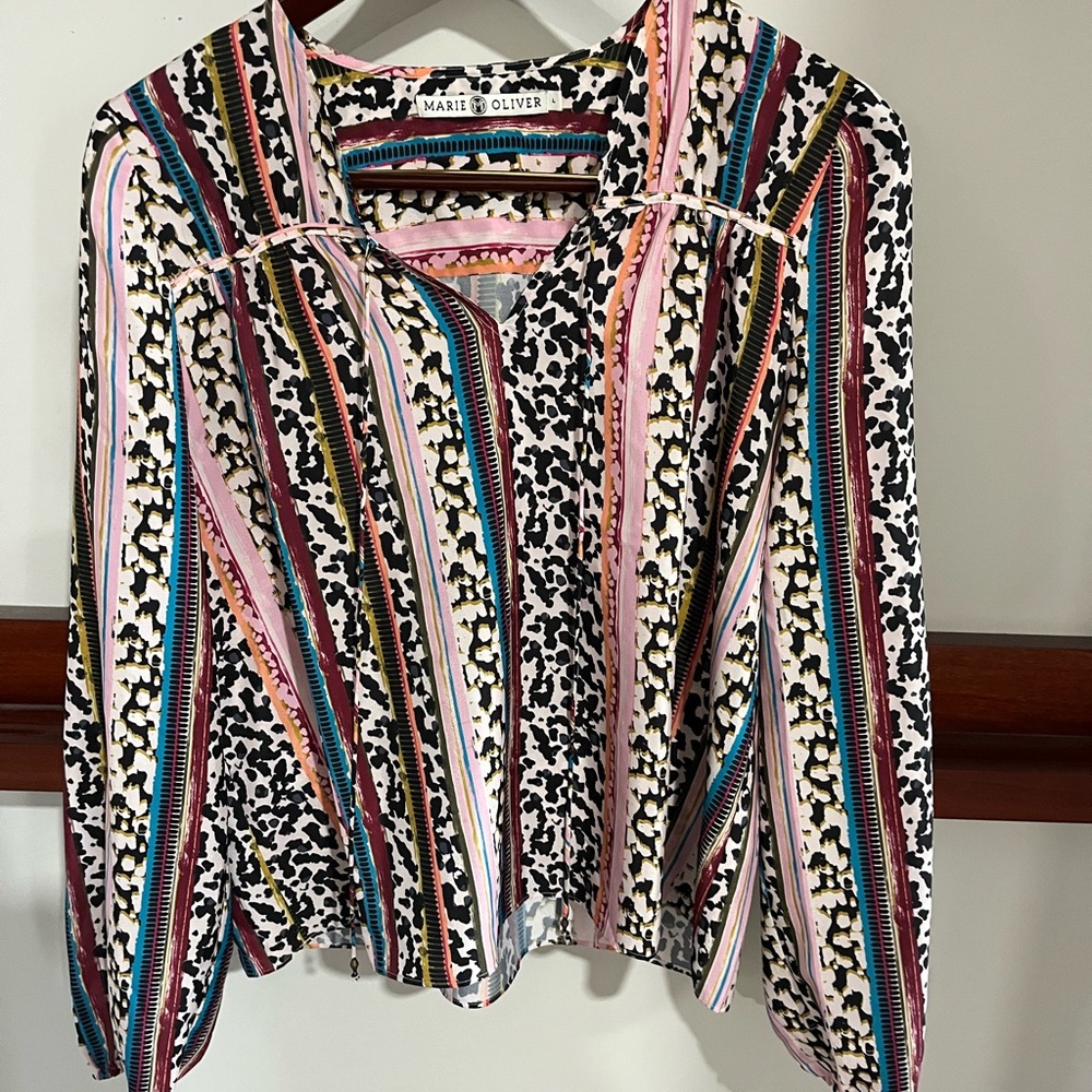 L Marie Oliver Pink and Black cheetah Striped Blouse